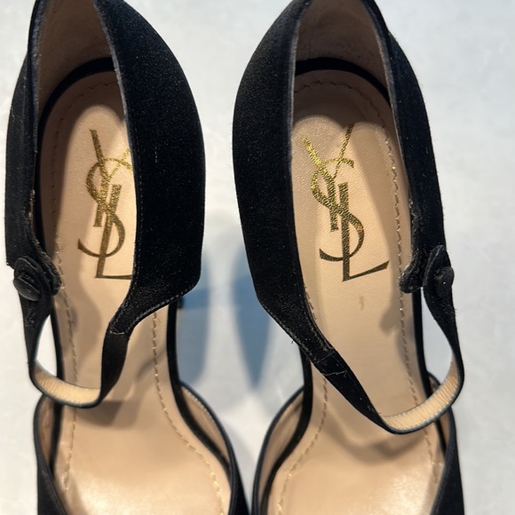 YSL Black Satin Open Toe Heels, sz 38.5 - Picture 4 of 6